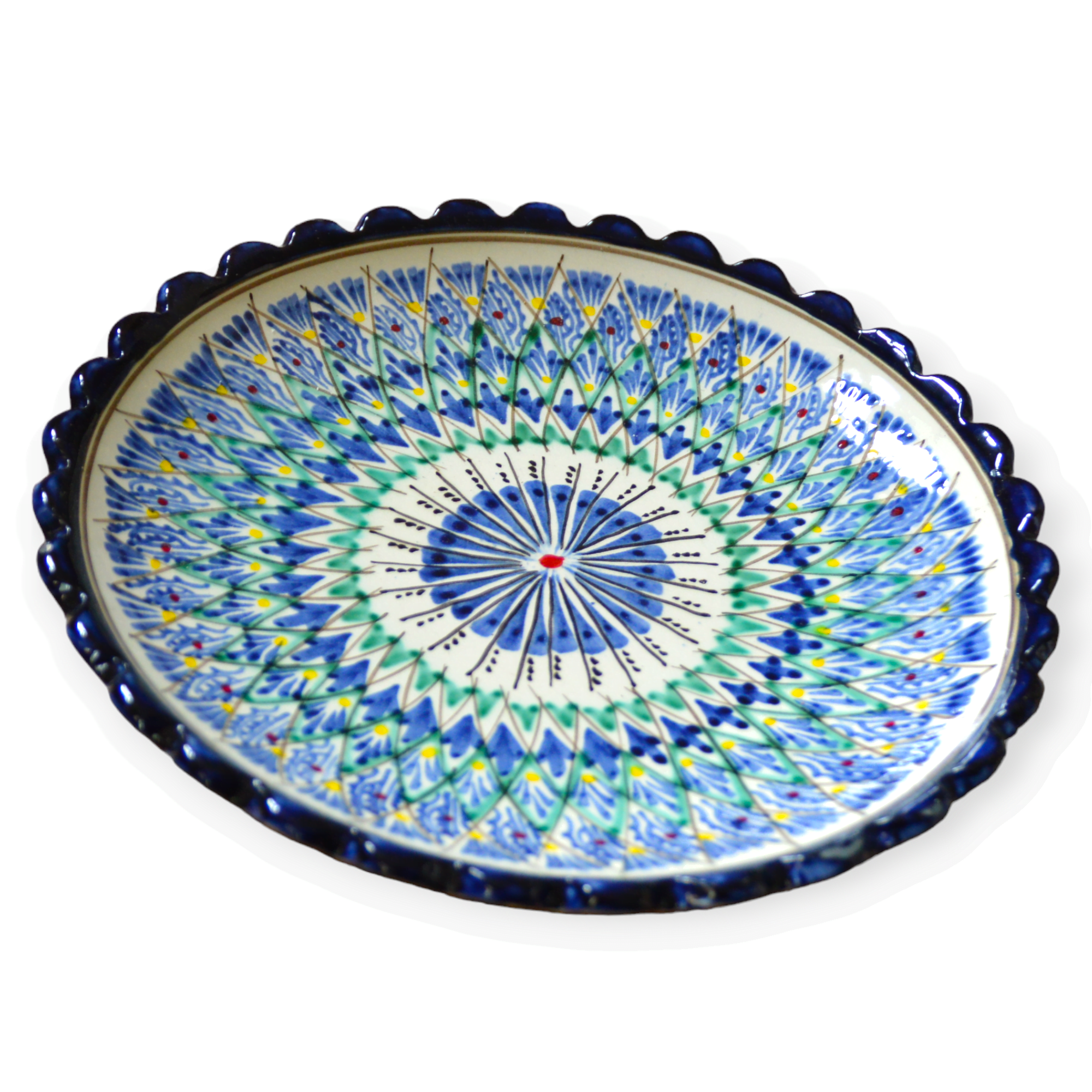 Bol/assiette En Céramique Ouzbek Peinte à La Main 32,5 Cm - Décoration Ethnique, Motif Unique